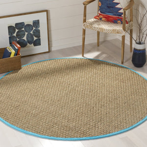 Safavieh Nf Power Loomed Seagrass Area Rug - Timeless Elegance For Any Space With Durable, Luxurious Comfort Natural ,Turquoise Seagrass Nf114s-3