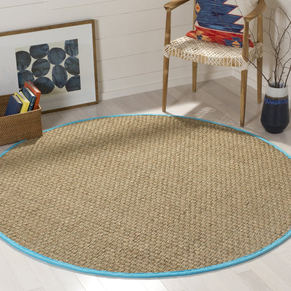 Safavieh Nf Power Loomed Seagrass Area Rug - Timeless Elegance For Any Space With Durable, Luxurious Comfort Natural ,Turquoise Seagrass Nf114s-3