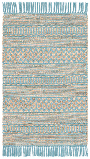 Safavieh Natural Fiber Area Rug - Stylish 3' X 5' Home Decor In Elegant Natural Ivory For Any Room Decor Natural ,Aqua 50% Jute,50% Cotton Nf123j-7sq