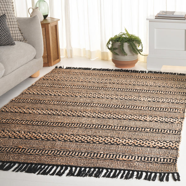 Safavieh Natural 5' X 8' Area Rug – Elegant Jute & Cotton Blend In Versatile Natural/Black For Timeless Style Natural ,Black 50% Jute,50% Cotton Nf123z-5