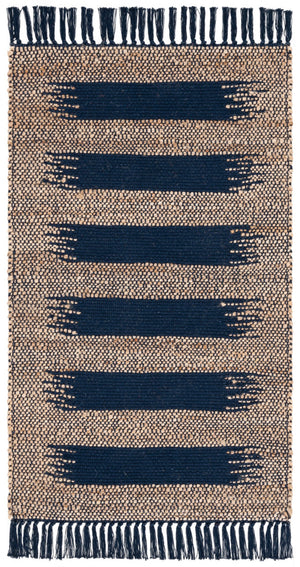 Safavieh Natural Fiber Area Rug In Natural And Ivory - Handcrafted Jute And Cotton For Timeless Elegance Natural ,Navy 70% Jute,30% Cotton Nf124n-29