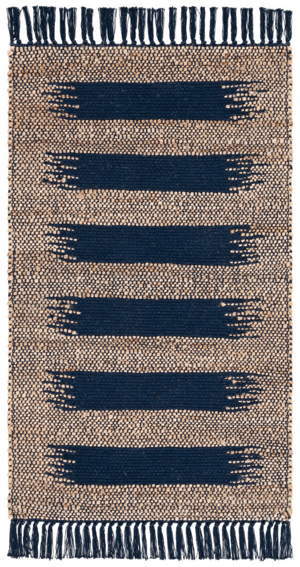Safavieh Natural Fiber Area Rug In Natural And Ivory - Handcrafted Jute And Cotton For Timeless Elegance Natural ,Navy 70% Jute,30% Cotton Nf124n-29