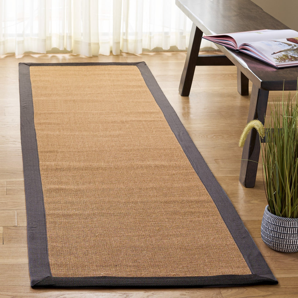 Safavieh Natural Handcrafted Jute Area Rug 8X10 Flatweave In Natural & Dark Grey — Low-Profile Durable Texture 9'-0" x 12'-0" NF194F-9