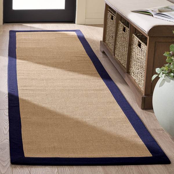 Safavieh Natural Jute Flatweave Runner With Coastal Navy Accents — Low-Profile, Durable Hallway Rug For High Traffic 2'-3" x 8'-0" NF194N-28