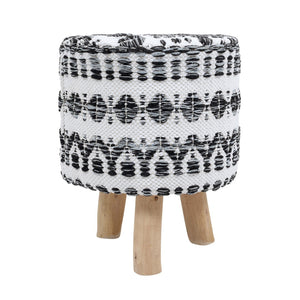 Pasargad Home Grand Canyon Cotton Pouf With Stylish Wooden Legs For Chic Living Room Decor White Cotton Ppf-286-1