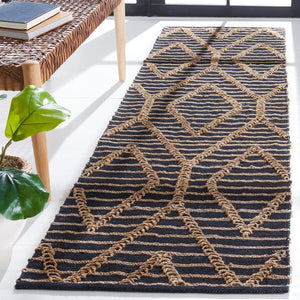 Safavieh Natural Handcrafted Jute-Cotton Flatweave Rug In Black & Natural — Low-Profile, Durable, Global Chic 6'-0" x 8'-0" NF378Z-68