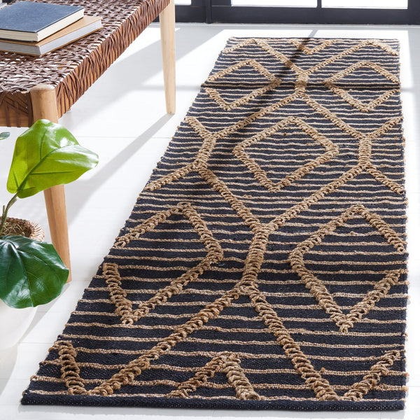Safavieh Natural Handcrafted Jute-Cotton Flatweave Rug In Black & Natural — Low-Profile, Durable, Global Chic 6'-0" x 8'-0" NF378Z-68
