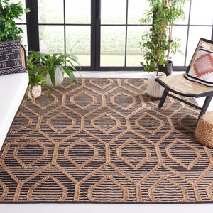 Safavieh Natural Handcrafted Jute-Cotton Flatweave Rug In Black & Natural — Low-Profile, Durable, Global Chic 6'-0" x 8'-0" NF378Z-68
