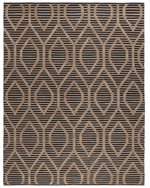 Safavieh Natural Handcrafted Jute-Cotton Flatweave Rug In Black & Natural — Low-Profile, Eco Chic Texture 8'-0" x 8'-0" NF378Z-8SQ