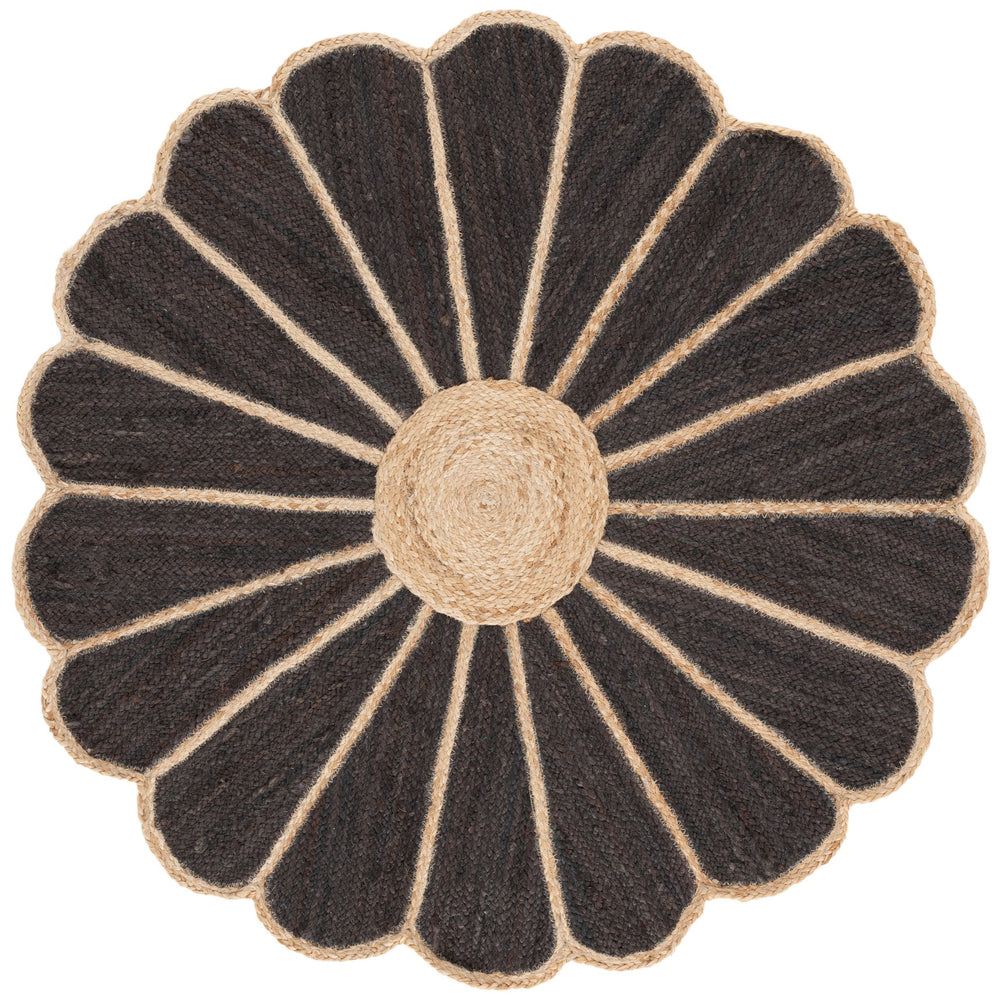 Safavieh Natural 6' X 6' Round Area Rug In Striking Natural/Black – Durable Jute, Elegant Flatweave Design Natural ,Black Jute Nf384z-6r
