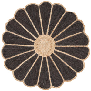 Safavieh Natural Jute Round Area Rug - Artisanal Floral Design For Eco-friendly Home Decor And Comfort Natural ,Black Jute Nf384z-4r