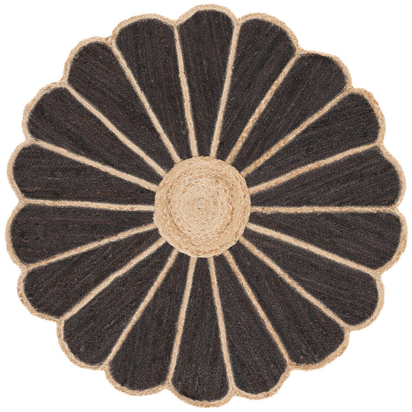 Safavieh Natural Jute Round Area Rug - Artisanal Floral Design For Eco-friendly Home Decor And Comfort Natural ,Black Jute Nf384z-4r