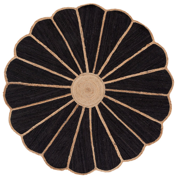 Safavieh Natural Jute Round Area Rug - Artisanal Floral Design For Eco-friendly Home Decor And Comfort Natural ,Black Jute Nf384z-5r