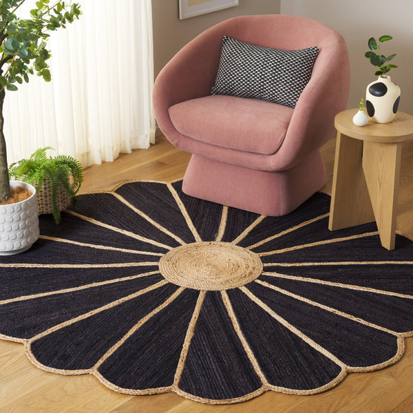 Safavieh Natural 6' X 6' Round Area Rug In Striking Natural/Black – Durable Jute, Elegant Flatweave Design Natural ,Black Jute Nf384z-6r