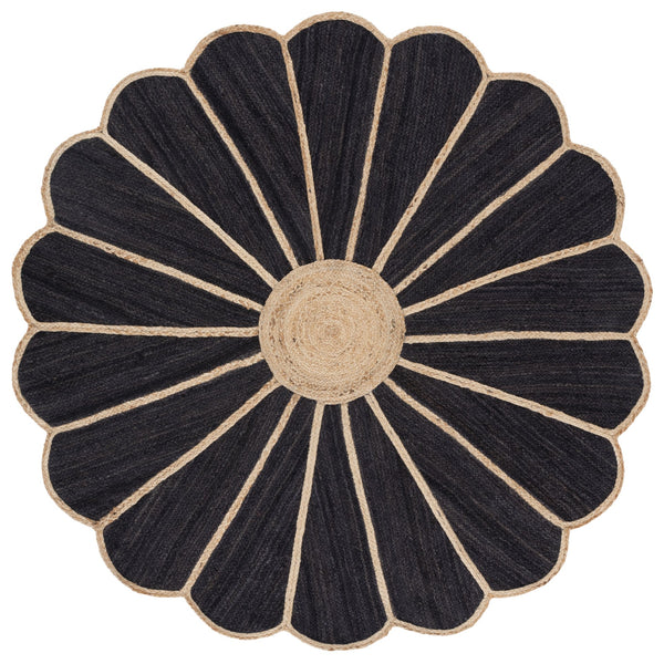 Safavieh Natural 6' X 6' Round Area Rug In Striking Natural/Black – Durable Jute, Elegant Flatweave Design Natural ,Black Jute Nf384z-6r