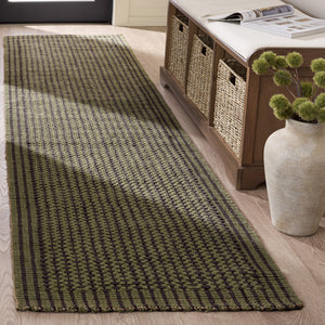 Safavieh Nf Hand‑Woven Jute Loop Rug Charcoal With Green Accents — Eco-Friendly Textured Artisan Floor Runner 5'-0" x 8'-0" NF451B-5