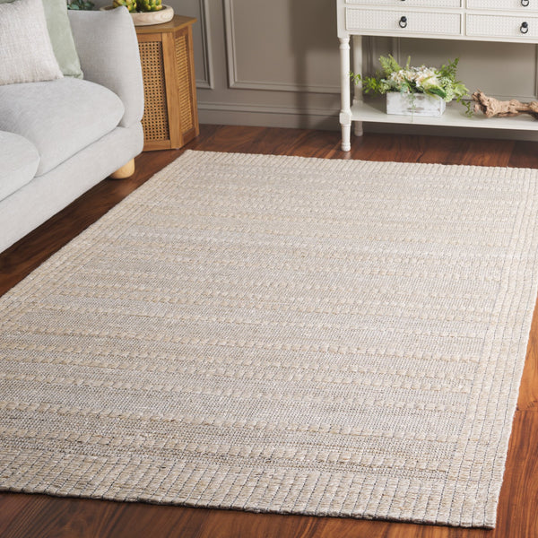 Safavieh Natural Hemp-Cotton Jacquard 6X9 Ivory Rug — Handcrafted Indian Weave, Sustainable Soft Textured Stripe NF558A-6
