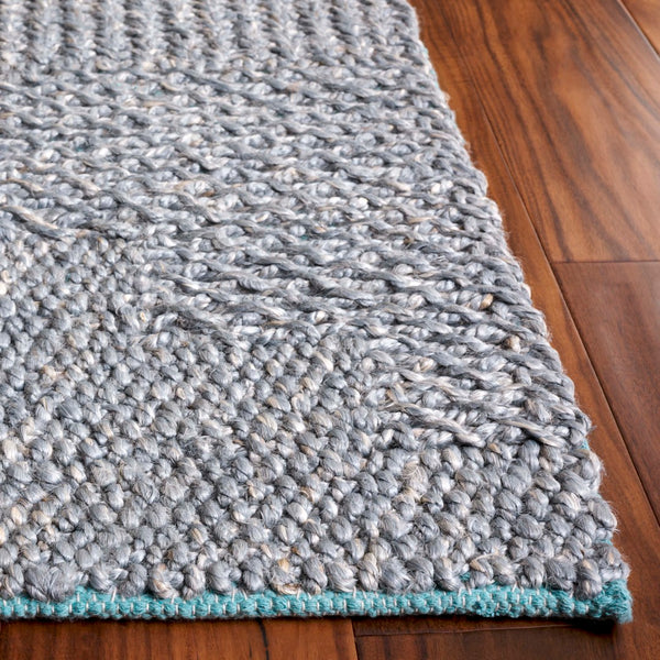 Safavieh Natural Hand Woven Area Rug – Eco-friendly Hemp & Cotton Blend For Stylish Home Decor & Comfort Grey ,Blue 80% Hemp,20% Cotton Nf560k-8