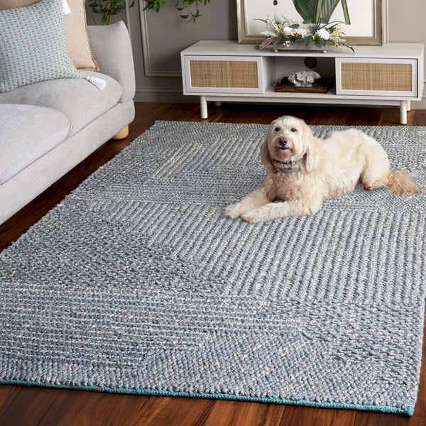 Safavieh Natural Hand Woven Area Rug – Eco-friendly Hemp & Cotton Blend For Stylish Home Decor & Comfort Grey ,Blue 80% Hemp,20% Cotton Nf560k-8