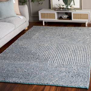 Safavieh Natural Hand Woven Area Rug – Eco-friendly Hemp & Cotton Blend For Stylish Home Decor & Comfort Grey ,Blue 80% Hemp,20% Cotton Nf560k-8