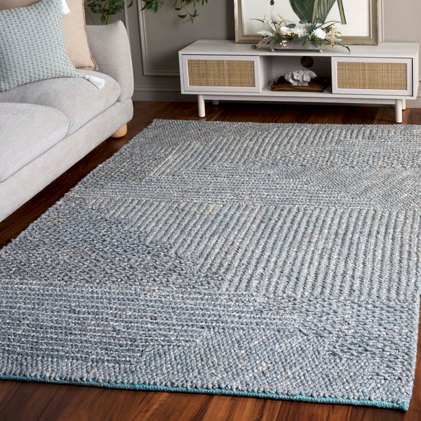 Safavieh Natural Hand Woven Area Rug – Eco-friendly Hemp & Cotton Blend For Stylish Home Decor & Comfort Grey ,Blue 80% Hemp,20% Cotton Nf560k-8
