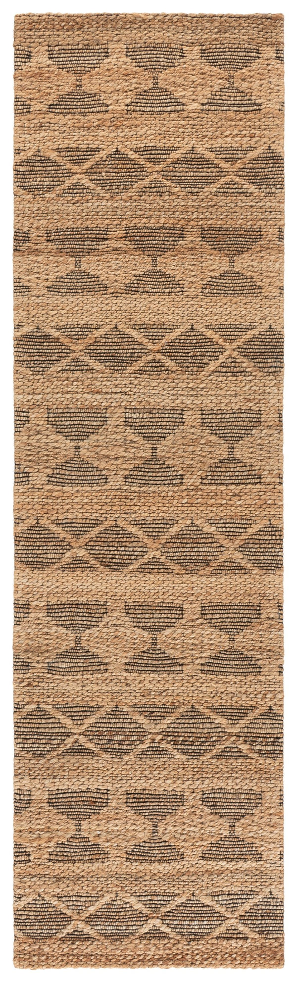 Safavieh Natural Hand‑Woven Jute Runner Rug — Coastal Black Geometric Jacquard Weave, Durable Plush Feel 2'-3" x 8'-0" NF571Z-28