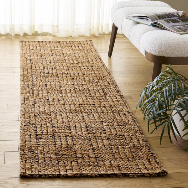 Safavieh Natural Hand-Woven Jacquard Runner In Natural & Black Geometric Design — Durable Jute Blend Elegance 2'-3" x 8'-0" NF574Z-28