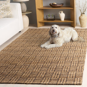 Safavieh Natural Hand-Woven Jute Rug With Black Geometric Jacquard Pattern — Durable, Textured, Coastal Chic 5'-0" x 8'-0" NF574Z-5