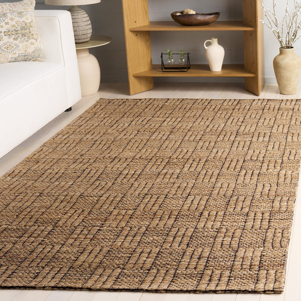 Safavieh Natural Hand-Woven Jute Rug With Black Geometric Jacquard Pattern — Durable, Textured, Coastal Chic 5'-0" x 8'-0" NF574Z-5