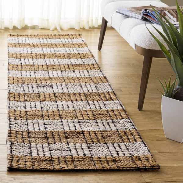 Safavieh Natural Hand-Woven Jute Blend Rug — Subtle Ivory Plaid, Coastal Rustic Charm, Durable Comfort 5'-0" x 8'-0" NF575A-5
