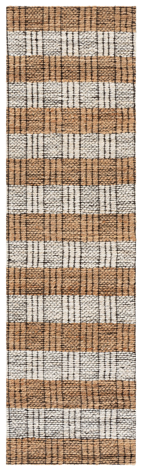 Safavieh Natural Hand-Woven Jute Runner In Ivory Plaid — Durable 85% Jute, Cozy 7/8" Pile, Rustic Elegance 2'-3" x 8'-0" NF575A-28