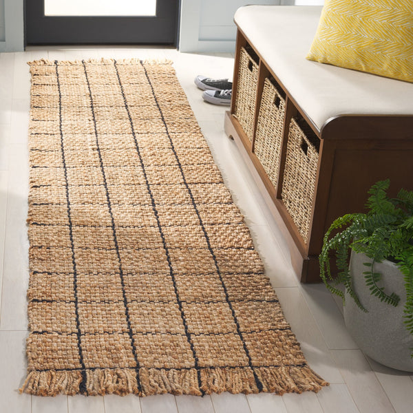 Safavieh Natural Handwoven Jute Area Rug With Black Geometric Accents — Eco-Friendly, Low-Profile Texture 5'-0" x 8'-0" NF602Z-5