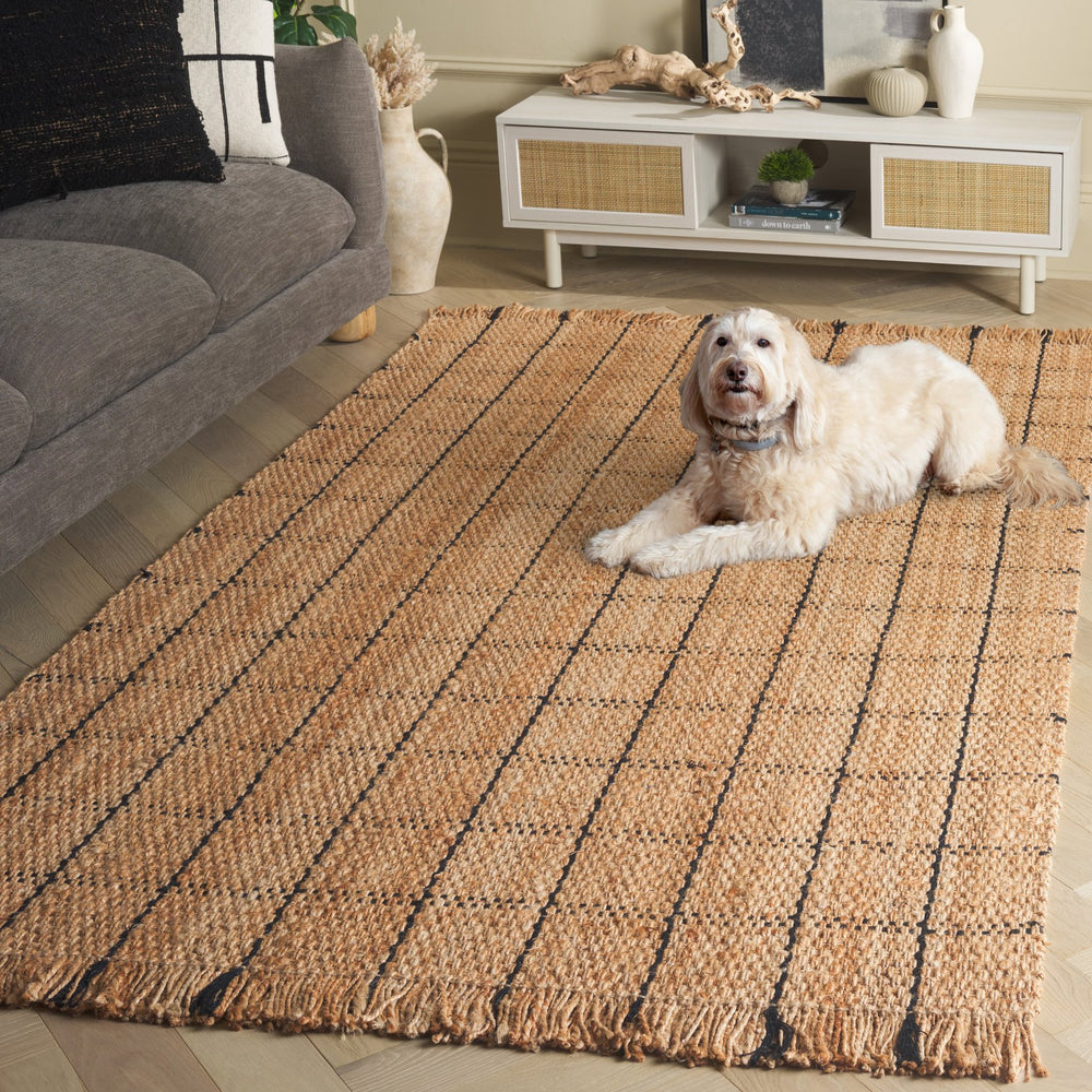 Safavieh Natural Handwoven Jute Area Rug With Black Geometric Accents — Eco-Friendly, Low-Profile Texture 5'-0" x 8'-0" NF602Z-5