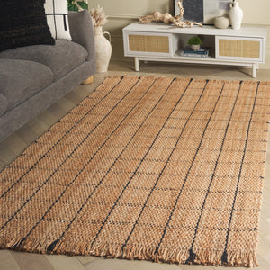 Safavieh Natural Handwoven Jute Area Rug With Black Geometric Accents — Eco-Friendly, Low-Profile Texture 5'-0" x 8'-0" NF602Z-5