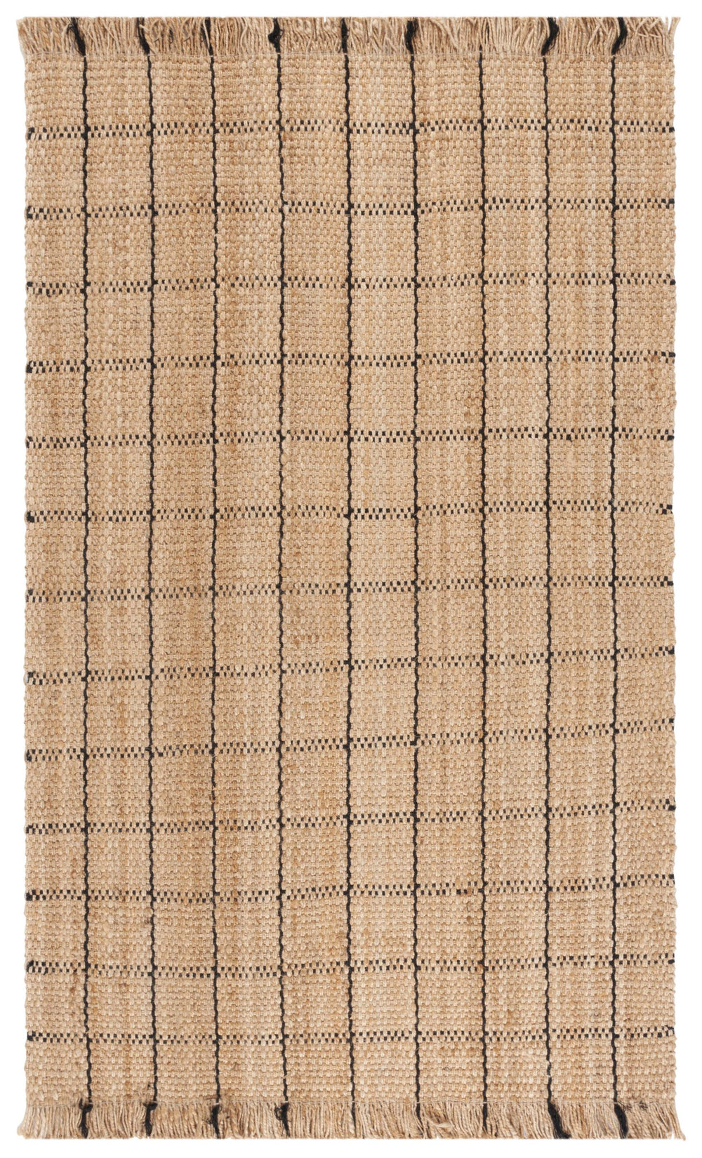 Safavieh Natural Handwoven Jute Area Rug With Black Geometric Accents — Eco-Friendly, Low-Profile Texture 5'-0" x 8'-0" NF602Z-5