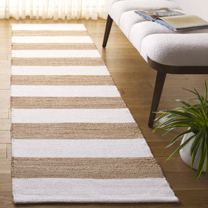 Safavieh Natural Handwoven Jute Wool Cotton Rug In Ivory Stripe — Low-Profile, Durable Coastal Accent 4X6 4'-0" x 6'-0" NF609A-4