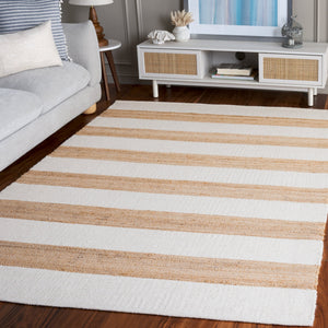 Safavieh Natural Handwoven Jute Wool Cotton Rug 5X8, Low-Profile Ivory Striped Area Rug For Living Room 5'-0" x 8'-0" NF609A-5