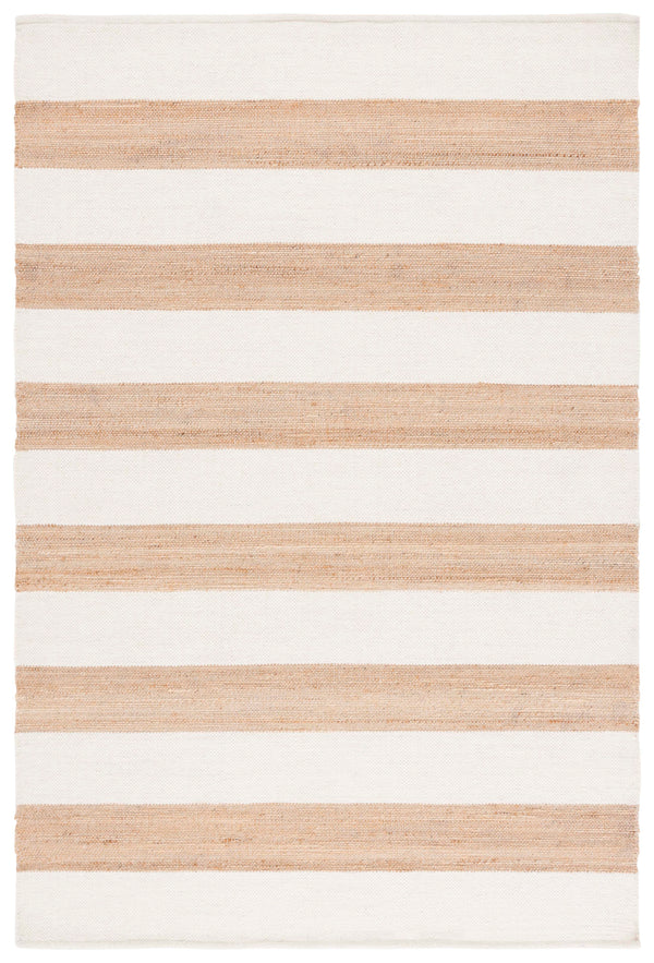 Safavieh Natural Handwoven Jute Wool Cotton Rug In Ivory Stripe — Low-Profile, Durable Coastal Accent 4X6 4'-0" x 6'-0" NF609A-4