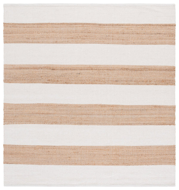 Safavieh Natural Handwoven Jute Wool Cotton Rug In Ivory Stripe — Low-Profile, Durable Coastal Accent 4X6 4'-0" x 6'-0" NF609A-4