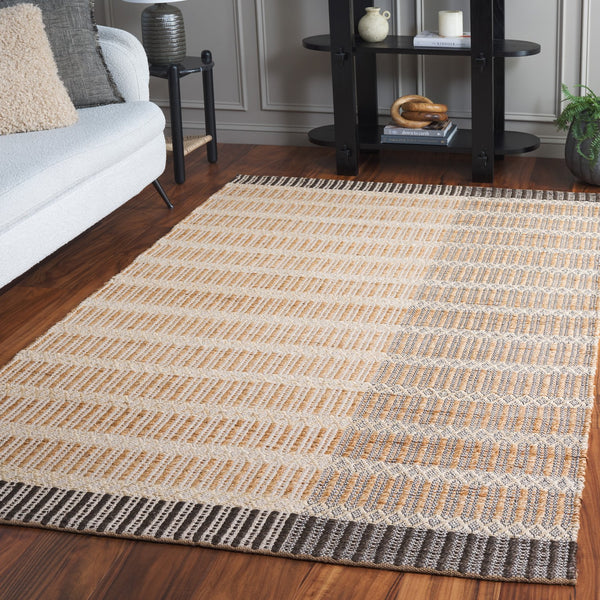Safavieh Natural Hand Woven Area Rug – Timeless Jute & Cotton Blend For Elegant Home Décor And Comfort Natural ,Charcoal Jute And Cotton Nf852h-6
