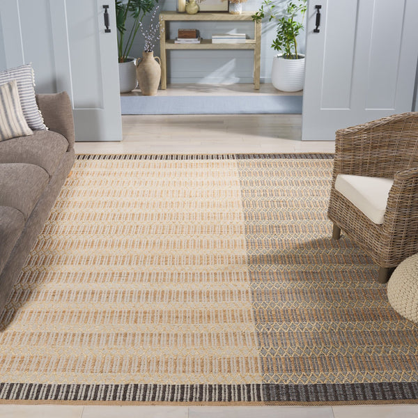 Safavieh Natural Hand Woven Area Rug – Timeless Jute & Cotton Blend For Elegant Home Décor And Comfort Natural ,Charcoal Jute And Cotton Nf852h-6