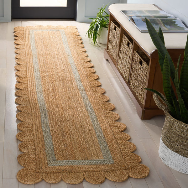 Safavieh Natural Handwoven Jute Runner In Light Blue Accents For Hallways, Coastal Minimalist Elegance 2'-3" x 9'-0" NF896L-29