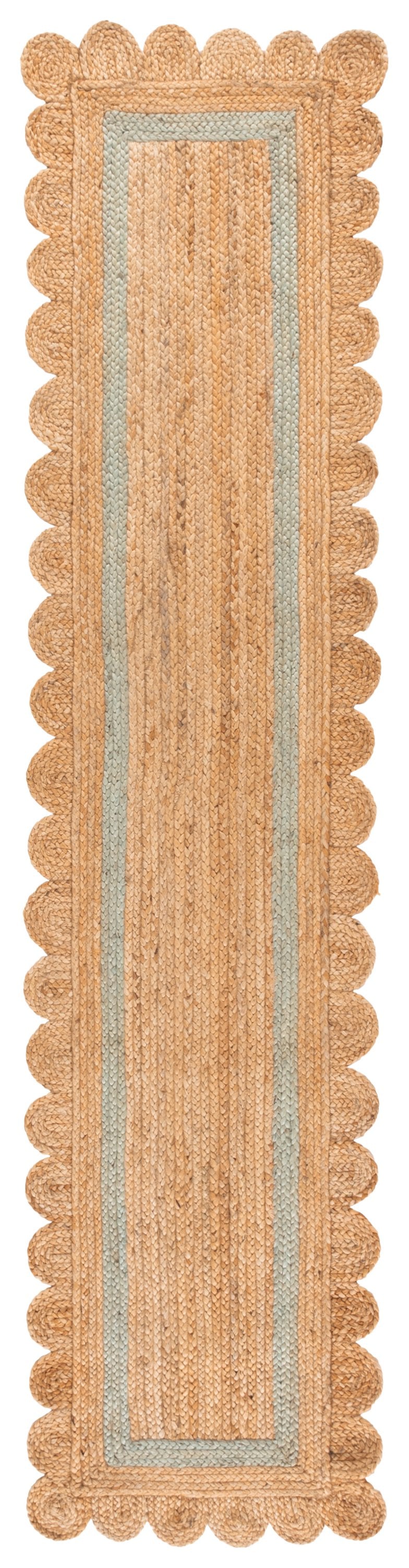 Safavieh Natural Handwoven Jute Runner In Light Blue Accents For Hallways, Coastal Minimalist Elegance 2'-3" x 9'-0" NF896L-29