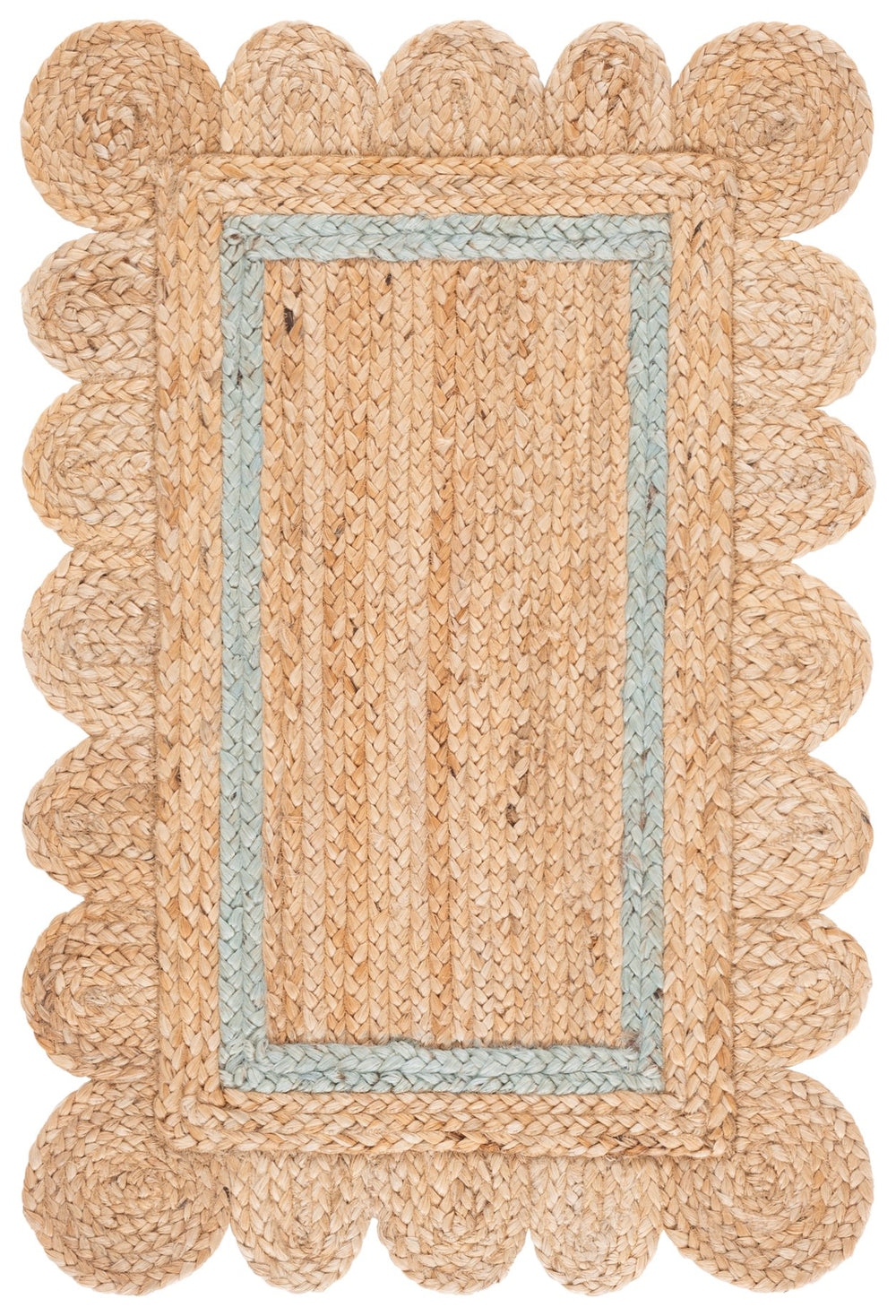 Safavieh Natural Hand-Woven Jute Area Rug In Light Blue & Natural — Coastal Texture, Eco-Friendly Craftsmanship 9'-0" x 12'-0" NF896L-9