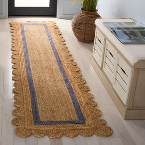 Safavieh Natural Hand-Woven Jute Rug In Blue & Natural Tones — Coastal, Low-Profile Texture For Living Rooms 3'-0" x 5'-0" NF896M-3