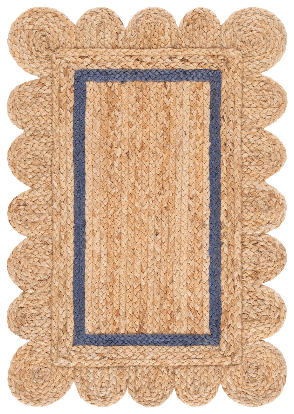 Safavieh Natural Hand‑Woven Jute Area Rug With Subtle Blue Accents, Coastal Minimalist Round Rug, Durable Organic Texture 6'-0" x 6'-0" NF896M-6R