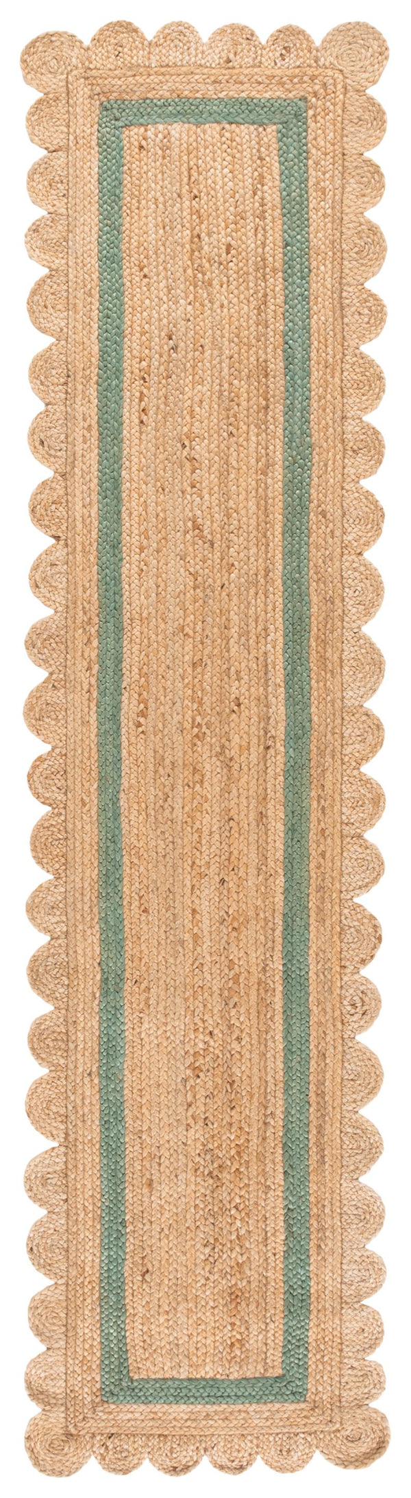 Safavieh Natural Handwoven Jute Runner In Soft Natural & Light Green — Low-Profile Coastal Texture For Hallways 2'-3" x 9'-0" NF896W-29