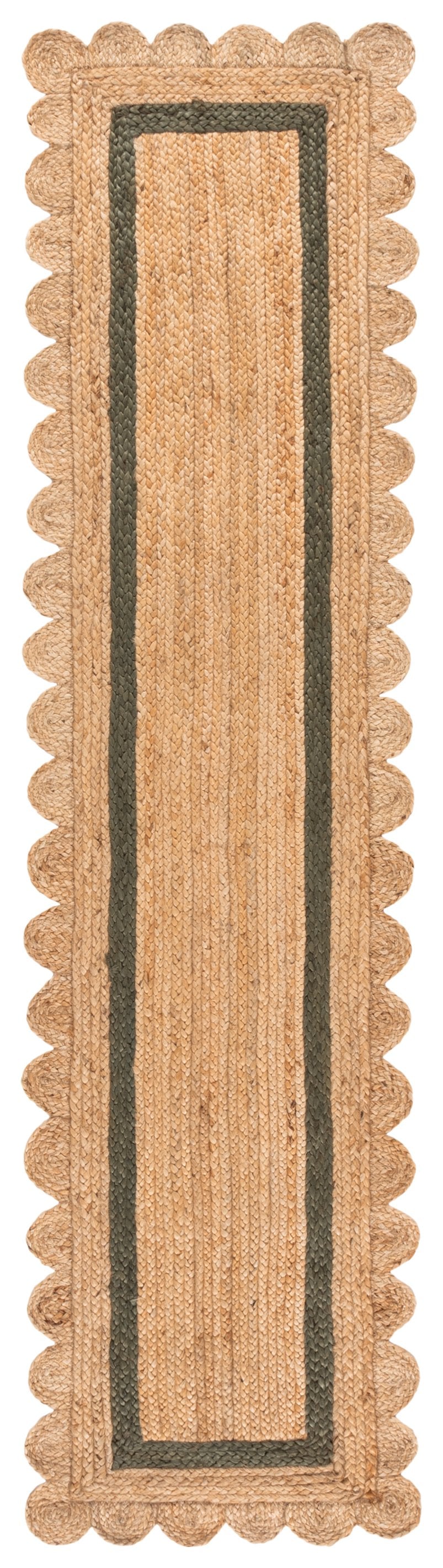 Safavieh Natural Handwoven Jute Runner In Muted Olive And Natural Tones — Coastal Texture, Low 1/4" Pile, Durable Elegance 2'-3" x 9'-0" NF896X-29