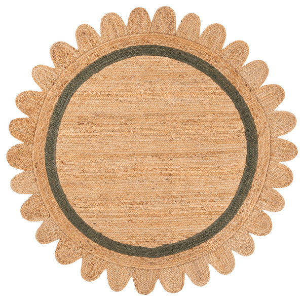 Safavieh Natural Handwoven Jute Round Rug In Olive & Natural Tones — Coastal, Low-Profile, Artisan Crafted 6'-0" x 6'-0" NF896X-6R
