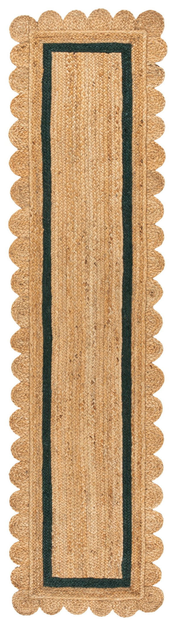 Safavieh Natural Hand‑Woven Round Jute Rug In Natural & Dark Green — Coastal, Low‑Profile, Eco-Friendly Style 6'-0" x 6'-0" NF896Y-6R